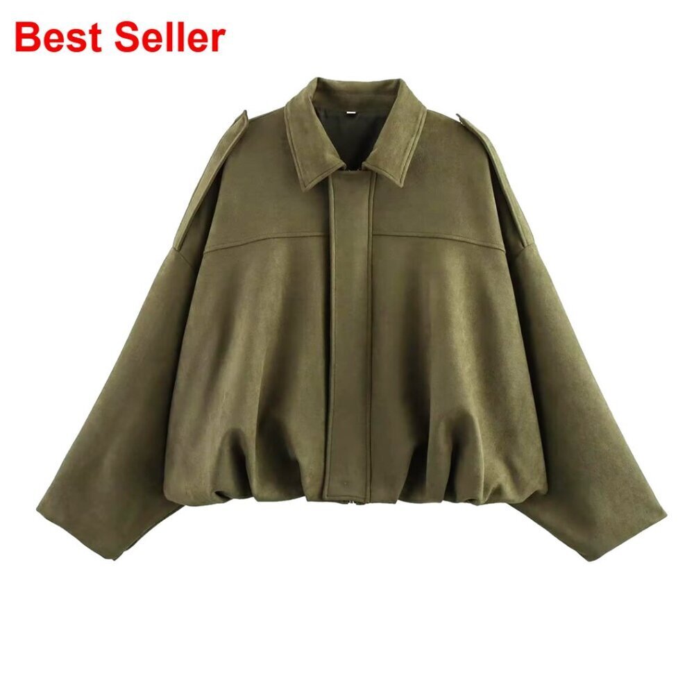 Faux Suede Jacket Women Oversized Zip Up Bomber Leather Jacket
